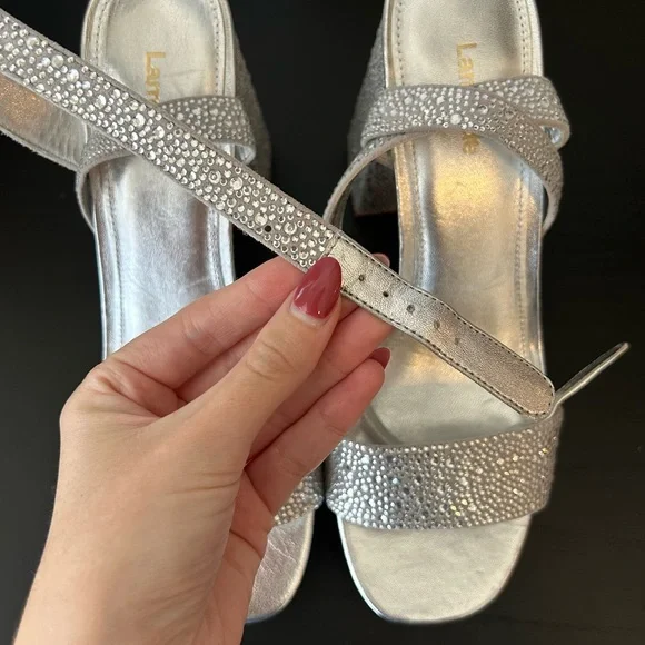 Larroudé Dolly Ankle Strap Platform Sandal Silver Crystal